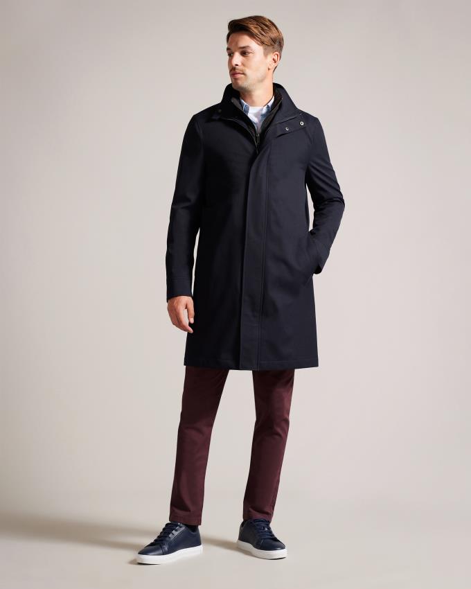 Manteau Ted Baker Funnel Neck With Removable Lining Bleu Marine Homme | IWD-27544276